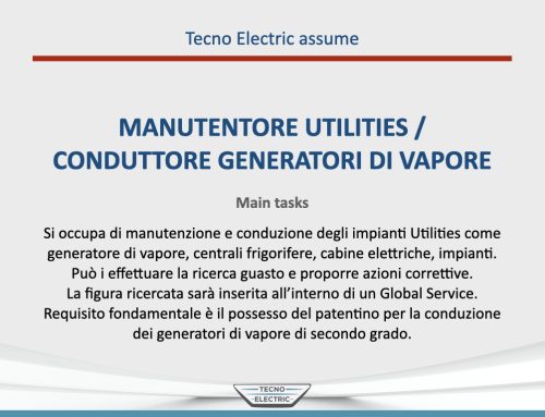 Posizione aperta: MANUTENTORE UTILITIES / CONDUTTORE GENERATORI DI VAPORE 